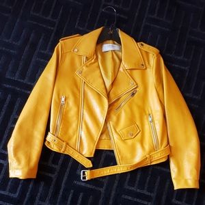 ZARA Yellow Motto Jacket - Faux Leather Sz. S